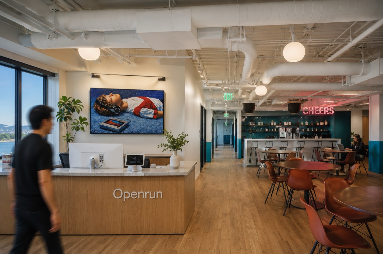 The Forward Intelligence office — reception desk with the Openrun wordmark